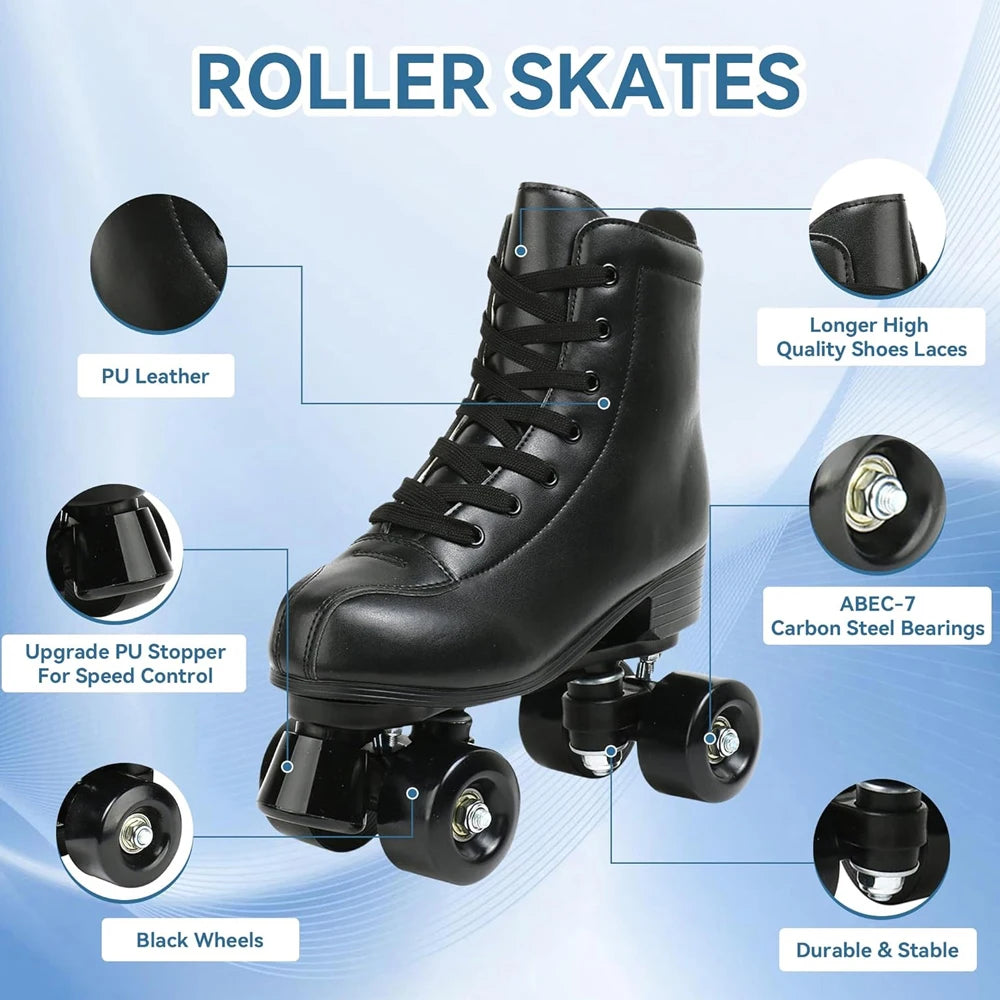 Outdoor Skating Sport Shoes PU Leather Roller Skates Skating Shoes Quad Skates Sneakers Beginner Men Women Roller Skating Shoes