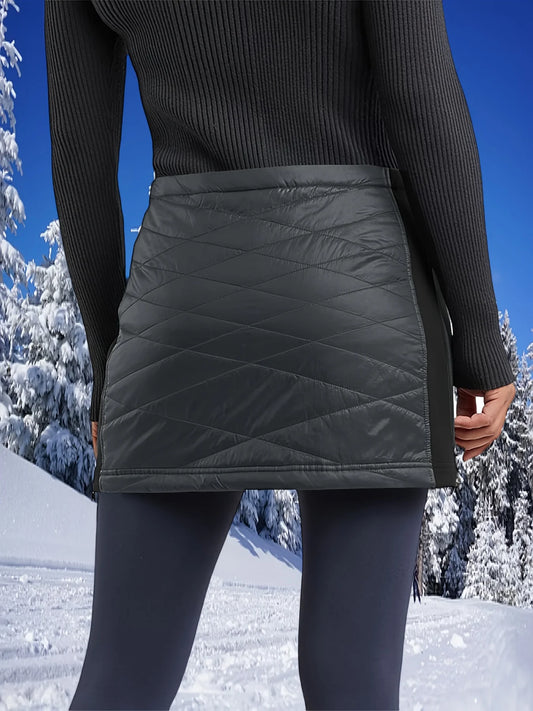 Women's Zippered Puffer Skirt Quilted Insulated Winter Skirt for Skiing Hiking Running Golf With Pockets