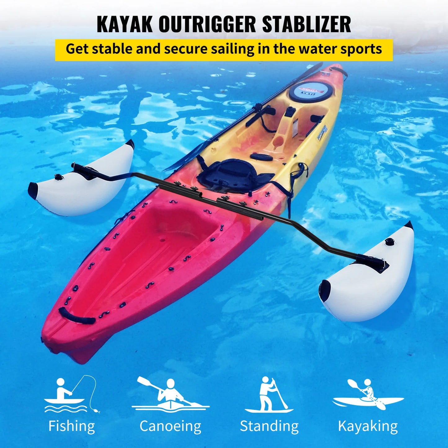 SucceBuy 2 PCS Kayak Outrigger Stabilizers PVC Inflatable Outrigger Float with Sidekick Arms Rod Fit for Canoes, Fishing Boats