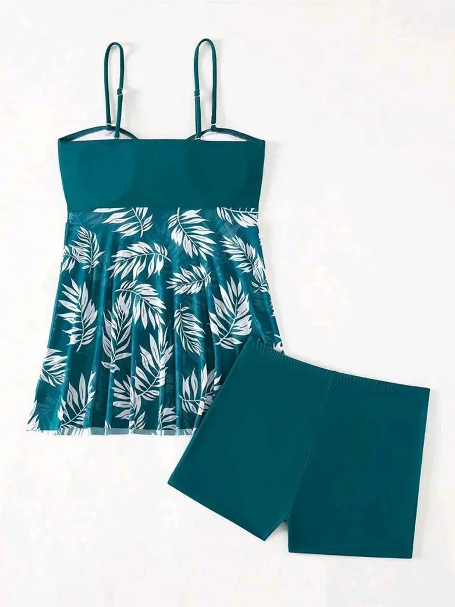 2024 Summer Short Dress Split Swimsuit Women's Sexy Fashion High Waist Swimsuit Thickened Mesh Print Swimming Beach Wear