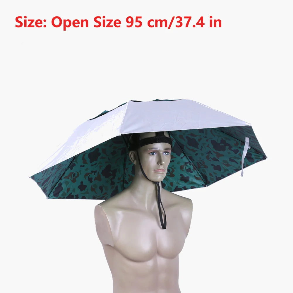 Outdoor Foldable Head Umbrella Hat Headwear Sun Cap Rainproof Anti-Sun Fishing Golf Cycling Hiking Camping Shade Umbrella Hat