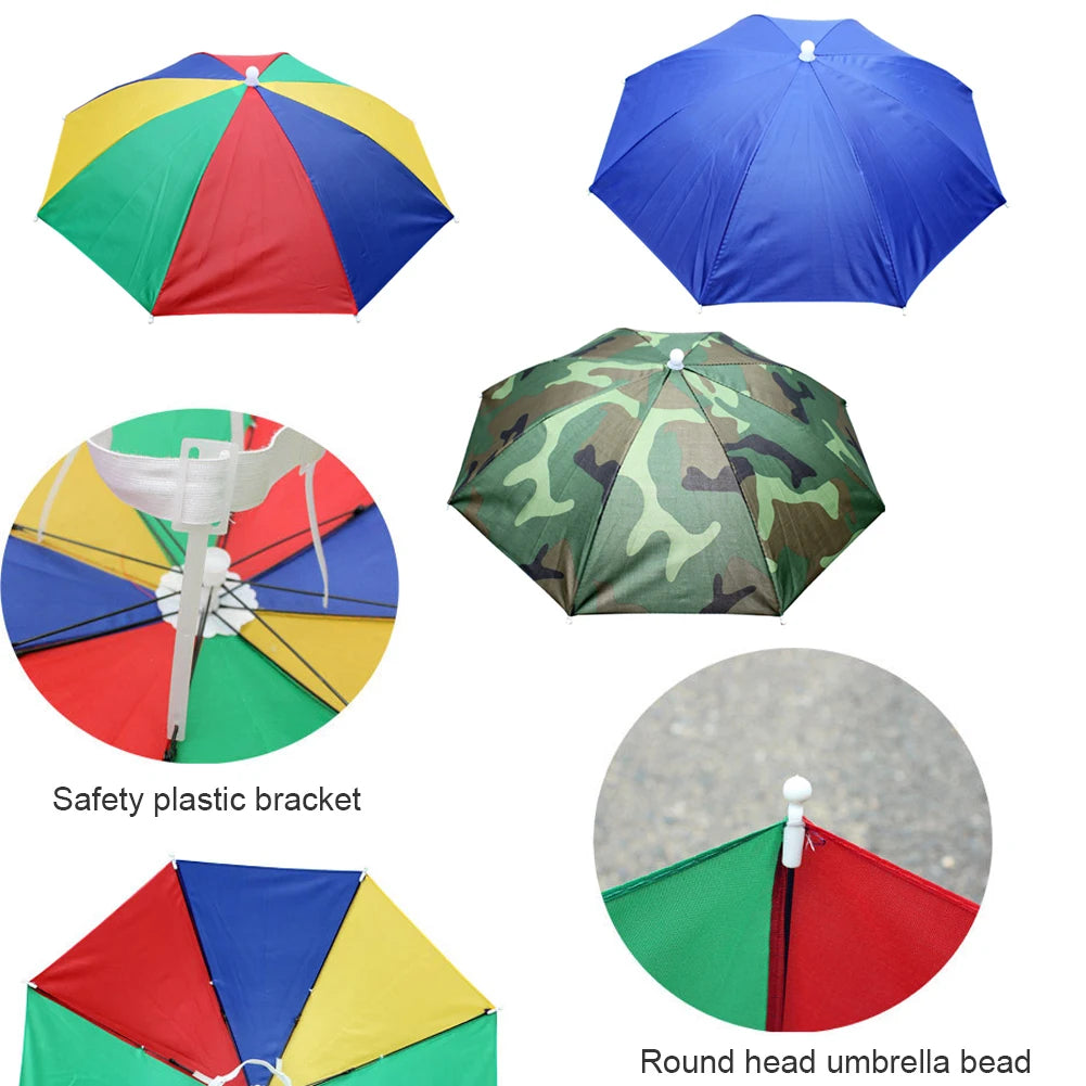Outdoor Foldable Head Umbrella Hat Headwear Sun Cap Rainproof Anti-Sun Fishing Golf Cycling Hiking Camping Shade Umbrella Hat