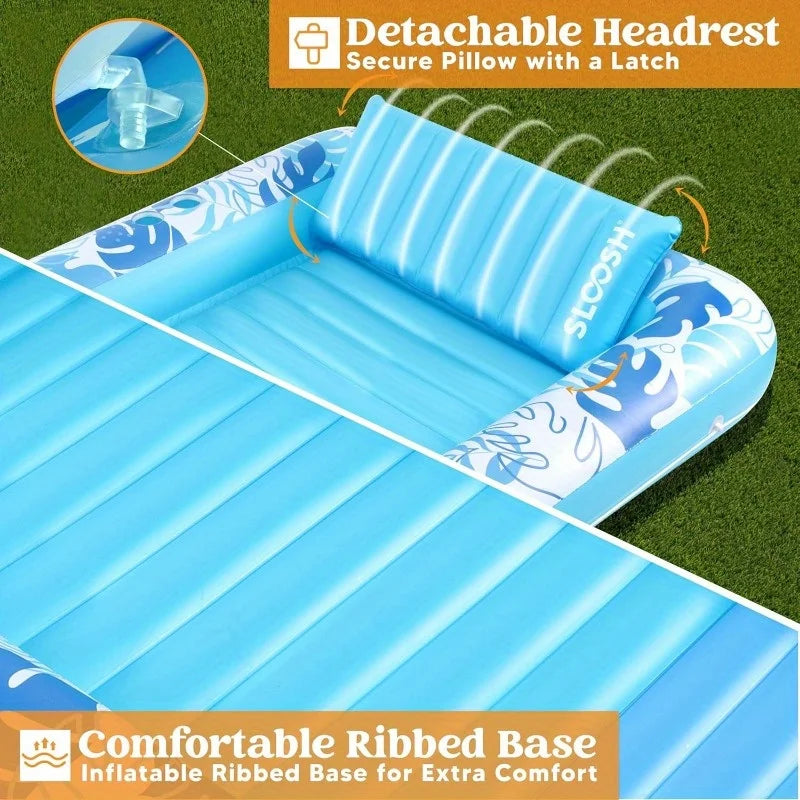 Joyfy 4 in 1 Suntan Tub Raft Floatie Inflatable Tanning Pool Lounger Float Sunbathing Bed Lounge for Water Summer Party Gifts