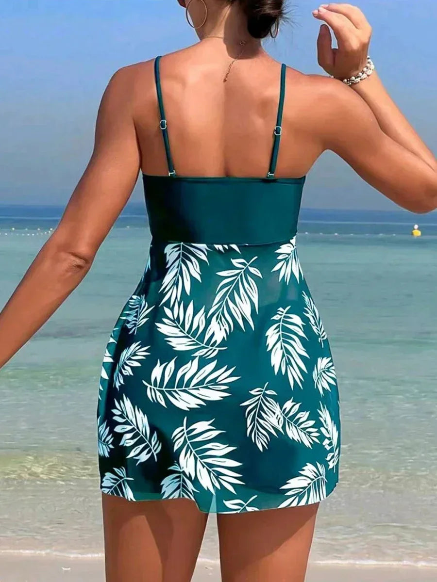 2024 Summer Short Dress Split Swimsuit Women's Sexy Fashion High Waist Swimsuit Thickened Mesh Print Swimming Beach Wear