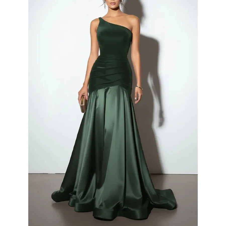 Women's Luxurious -Neck Off-Shoulder Evening Gown - Bodycon A-Line Dress with Rhinestone Side Split Hem Machine Washable Suitab