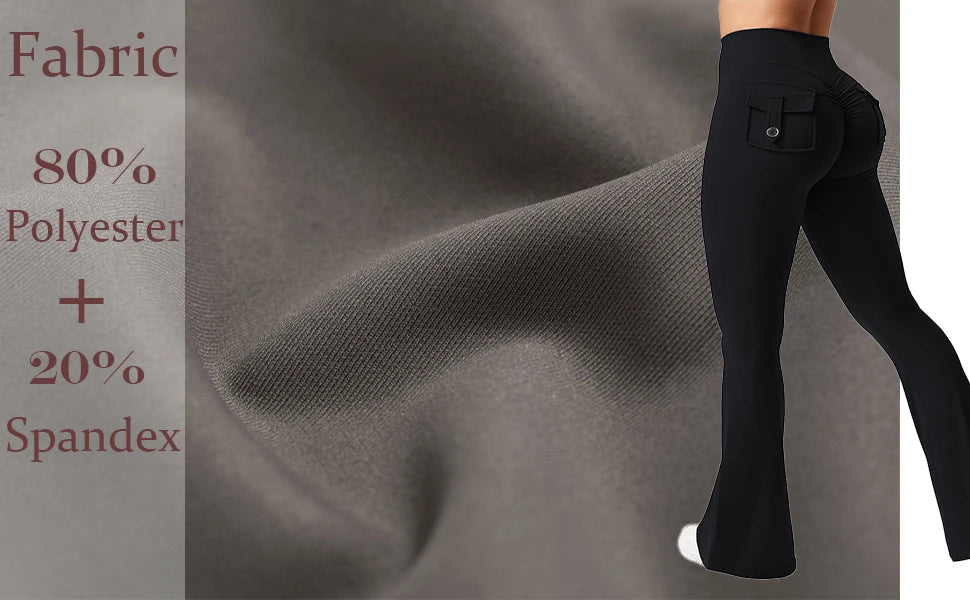 Women's Yoga Flare Trousers, High-Waisted Tummy-Control Wide-Leg Trousers Outdoor Casual Leggings with Pockets, Gym Workout Trou