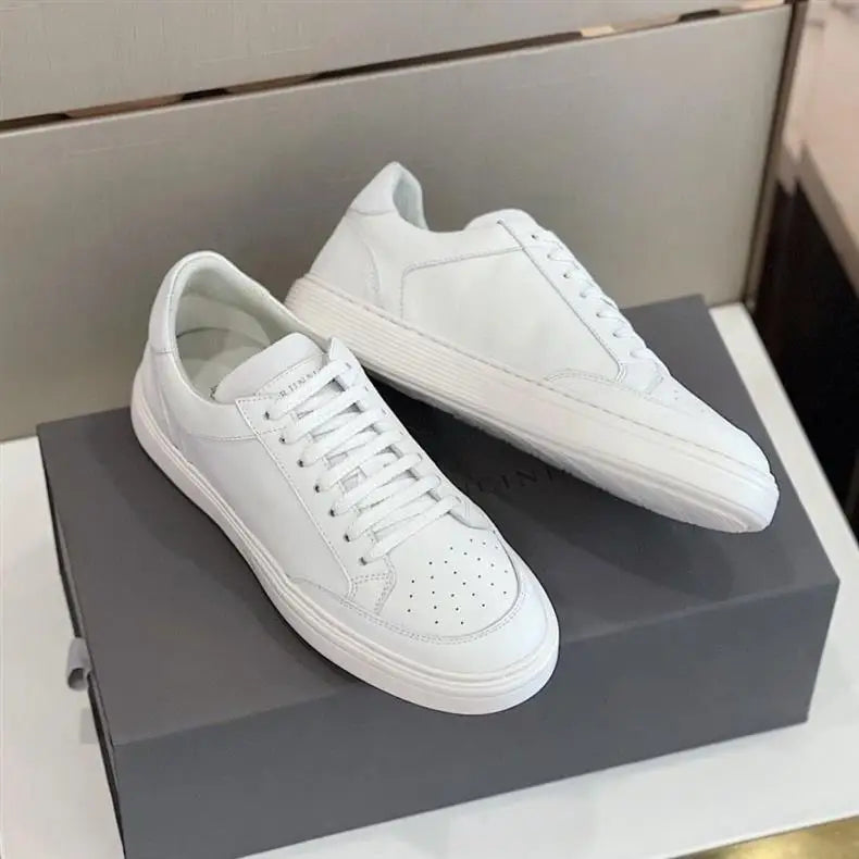 2025 New Luxury Men's Low Top Sneakers Leather Patchwork Minimalist Round Toe Casual Versatile Best Seller Footwear
