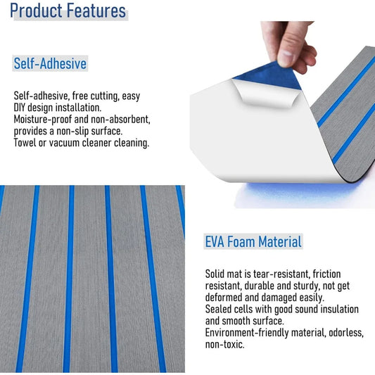Boat Decking EVA Foam Flooring Sheet Faux Teak Marine Mat Boat Yacht Carpet Kayak RV Swimming Pool Non-Slip Flooring Mat