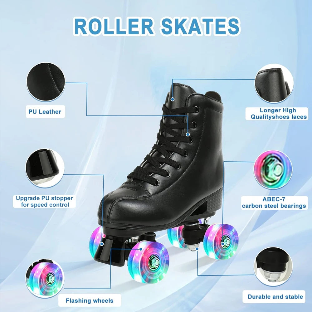 Outdoor Skating Sport Shoes PU Leather Roller Skates Skating Shoes Quad Skates Sneakers Beginner Men Women Roller Skating Shoes