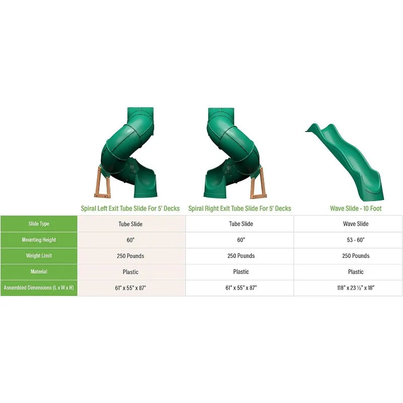 Tall Spiral Tube Slide - Left Exit, Green - Mounts to 5 Ft. Deck Height