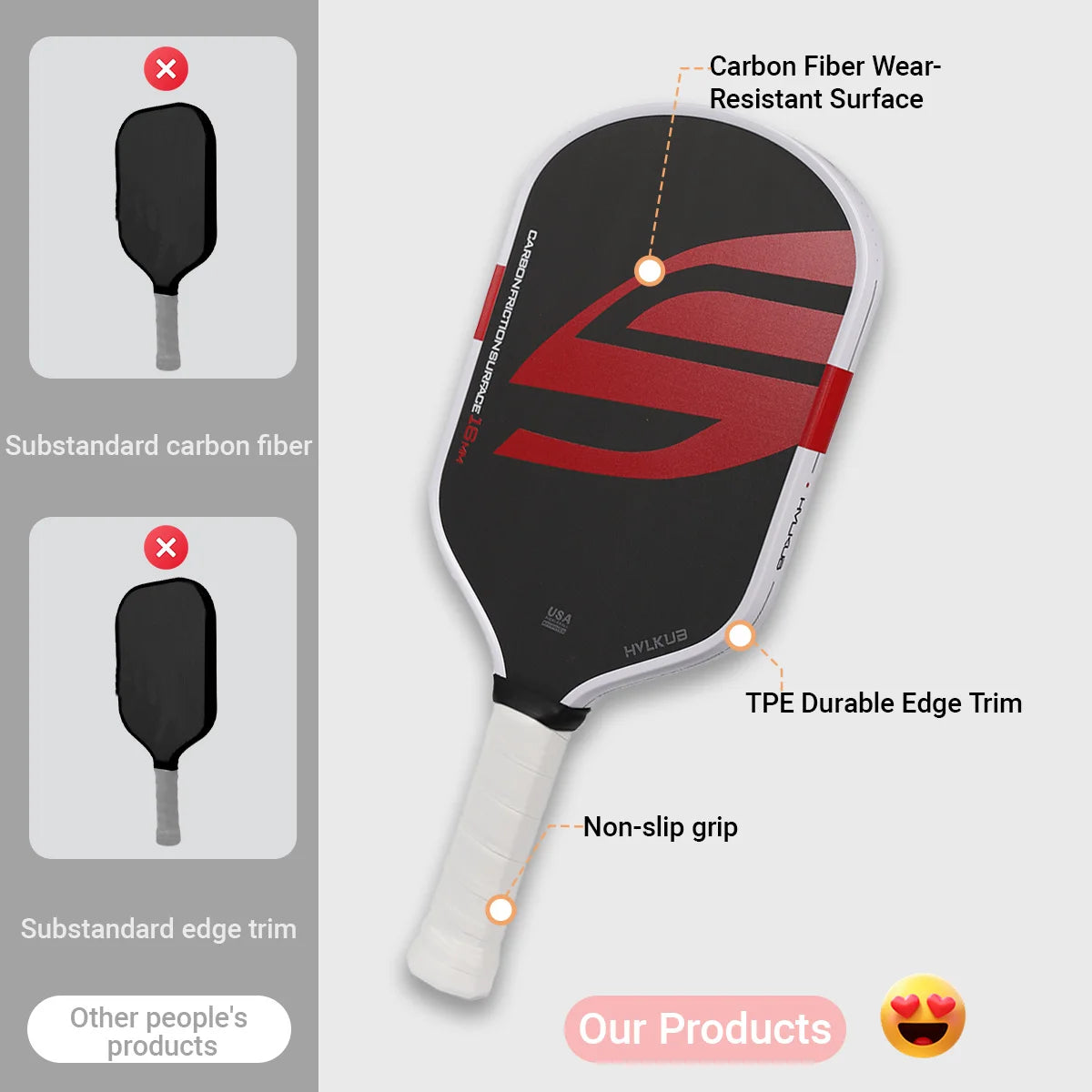 HVLKUB 2026 New T700 Carbon Fiber Pickleball Paddle, 16mm PP honeycomb core, cold-pressed construction, extra-large sweet spot