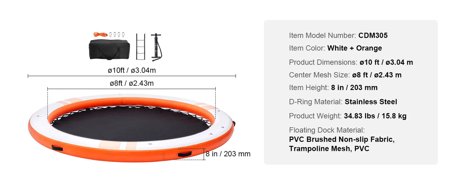 SucceBuy Inflatable Floating Dock 10x8FT Non-Slip Water Detachable Ladder Portable Carrying Bag Floating Platform Island Raft