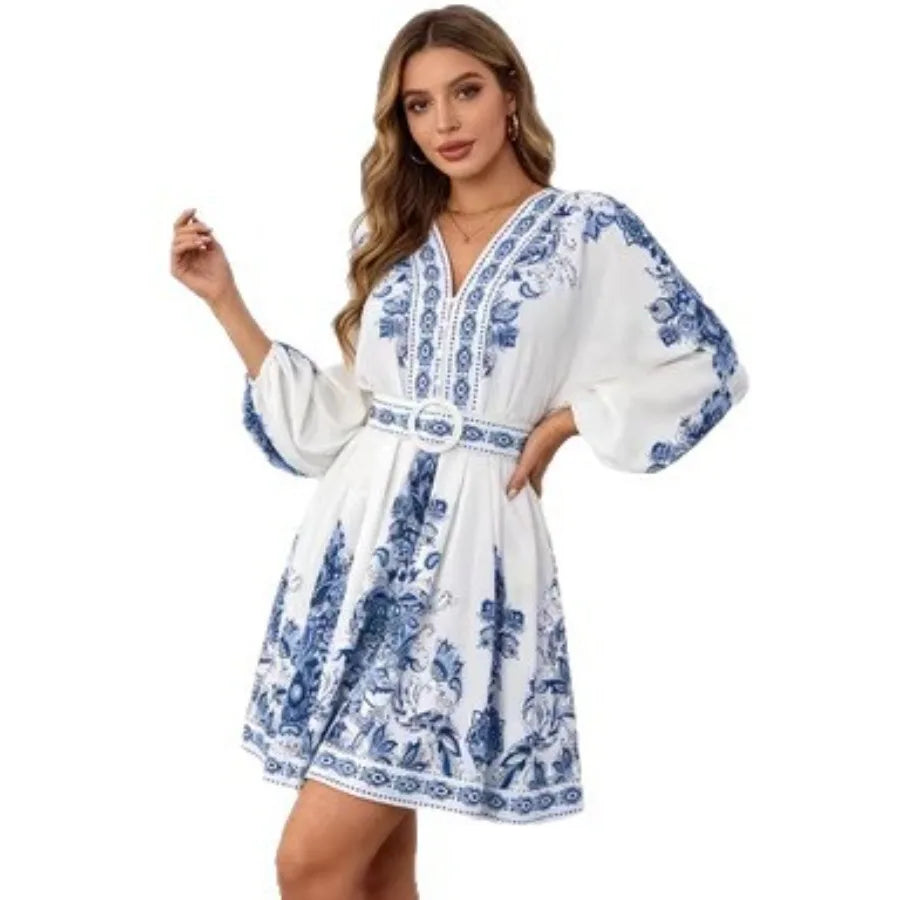 【New style】2026 women's dress high-end bohemian print holiday dress for women