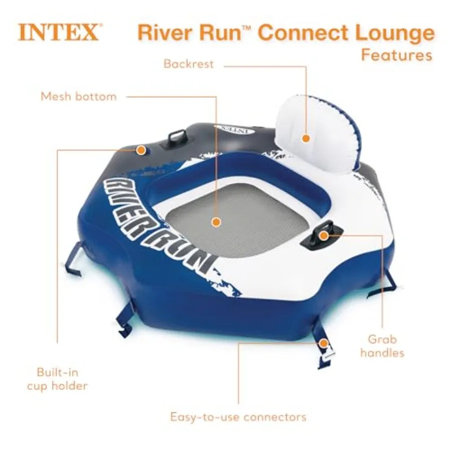 1 Person Inflatable Water Raft with 2 Person Floating Lounge and Cooler for River Run - Durable PVC Material Blue Color Easy In