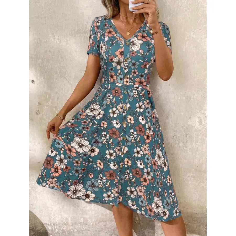 【New style】 Clasi V-Neck Button Red Polka Dot Waist Cinched Women Dress, Spring Clothes, Valentine Day Dress, Casual Dresses Fo