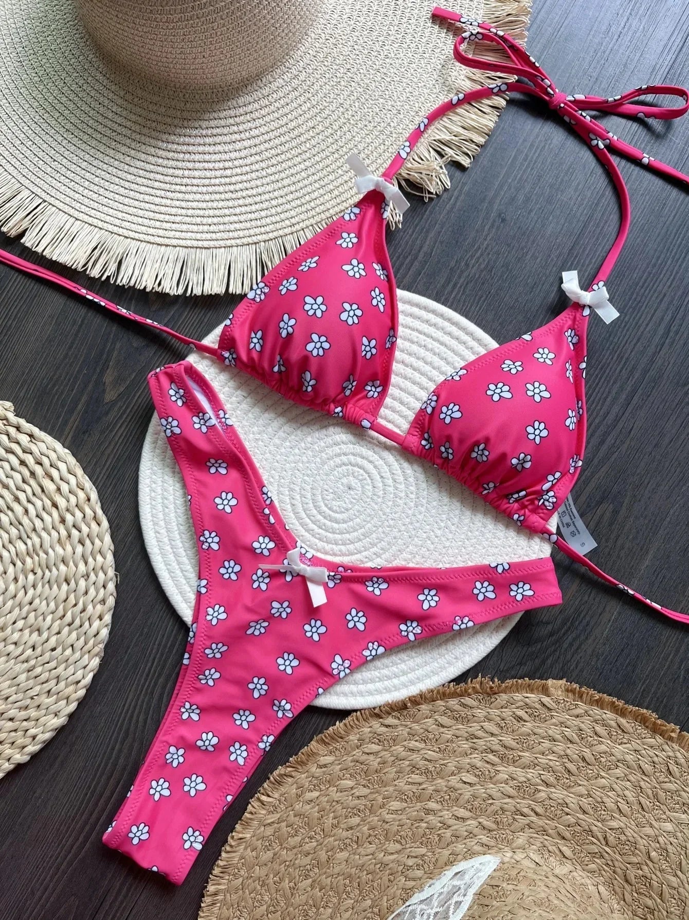 Flowers Printed Halter High Leg Cut Bikini Female Swimsuit Women Swimwear Two-pieces Bikini set Bather Bathing Suit Swim