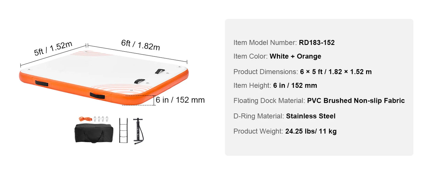 SucceBuy Inflatable Floating Dock 10x8FT Non-Slip Water Detachable Ladder Portable Carrying Bag Floating Platform Island Raft