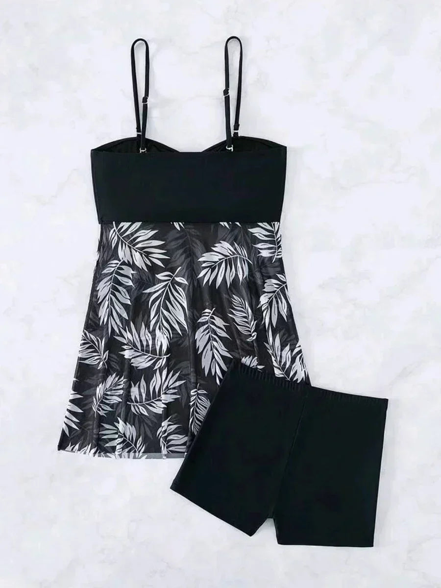 2024 Summer Short Dress Split Swimsuit Women's Sexy Fashion High Waist Swimsuit Thickened Mesh Print Swimming Beach Wear