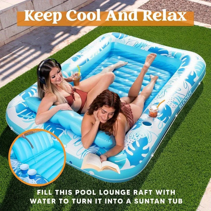 Joyfy 4 in 1 Suntan Tub Raft Floatie Inflatable Tanning Pool Lounger Float Sunbathing Bed Lounge for Water Summer Party Gifts