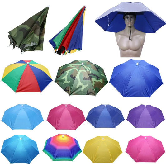 Outdoor Foldable Head Umbrella Hat Headwear Sun Cap Rainproof Anti-Sun Fishing Golf Cycling Hiking Camping Shade Umbrella Hat