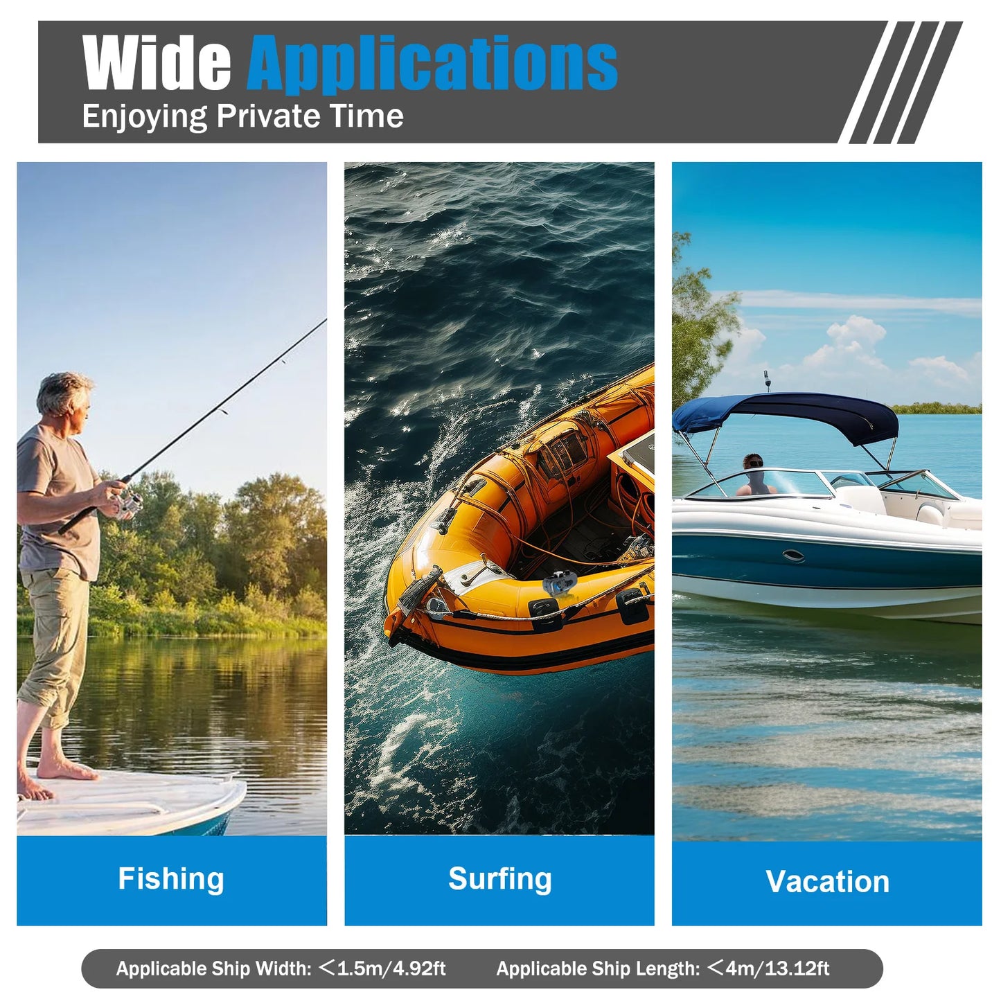 Electric Trolling Motor 12v 80lbs Thrust, 5 Forward/3 Reverse Gears, Pure Copper Motor, 1900r/Min, Adjustable Handle