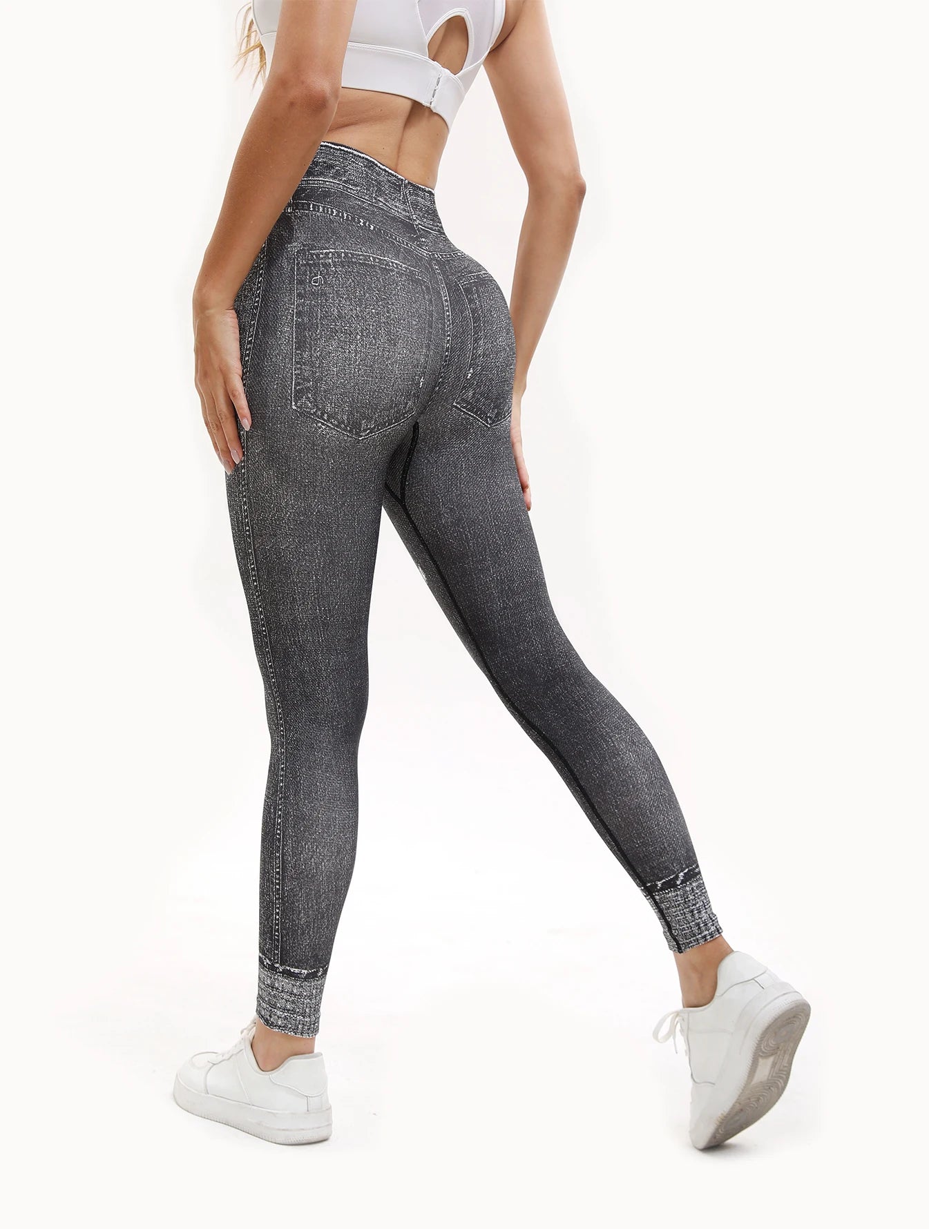3PCS Women Imitating Denim  High-Waist Legging Flat Fashionable Tight Pants Elastic Fitness And Yoga Pants Sexy Pencil Pants