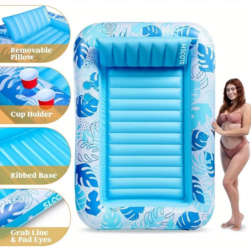 Joyfy 4 in 1 Suntan Tub Raft Floatie Inflatable Tanning Pool Lounger Float Sunbathing Bed Lounge for Water Summer Party Gifts