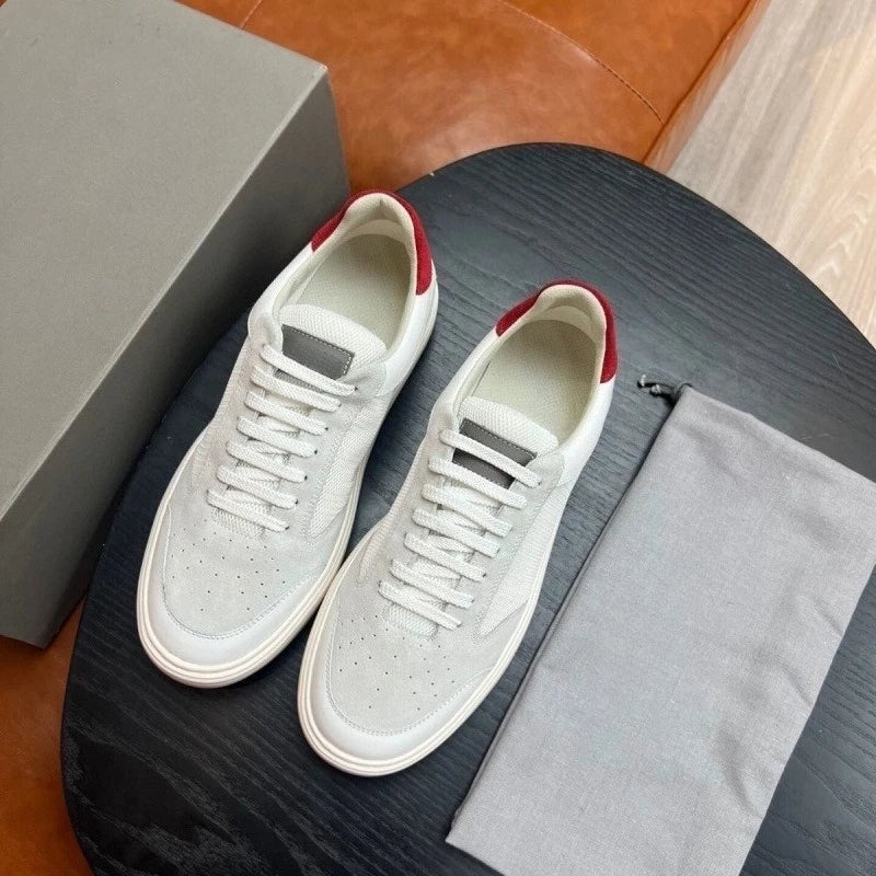 2025 New Luxury Men's Low Top Sneakers Leather Patchwork Minimalist Round Toe Casual Versatile Best Seller Footwear