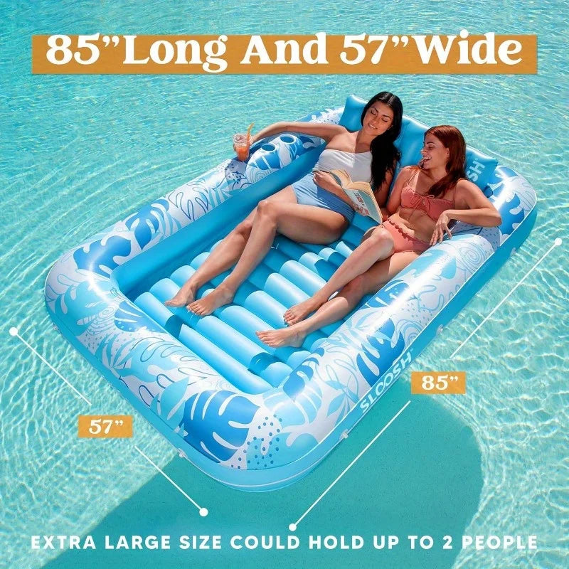 Joyfy 4 in 1 Suntan Tub Raft Floatie Inflatable Tanning Pool Lounger Float Sunbathing Bed Lounge for Water Summer Party Gifts