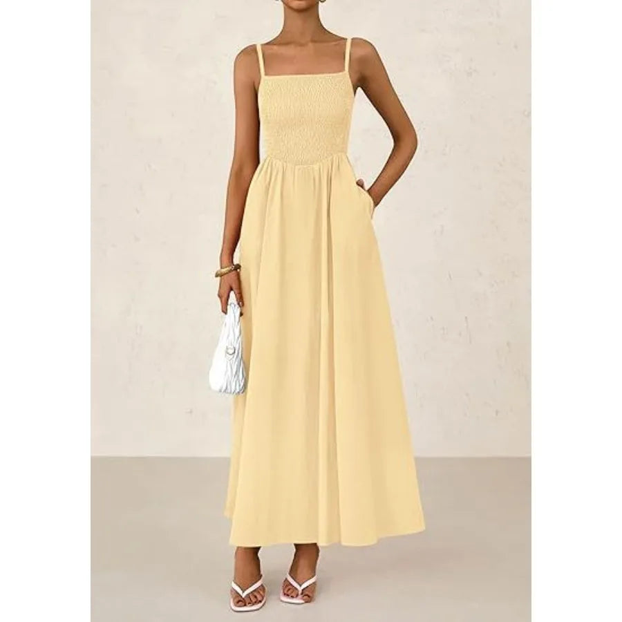 【New style】2026 women's clothing  hit fine shoulder strap pleated vest sling pocket dress