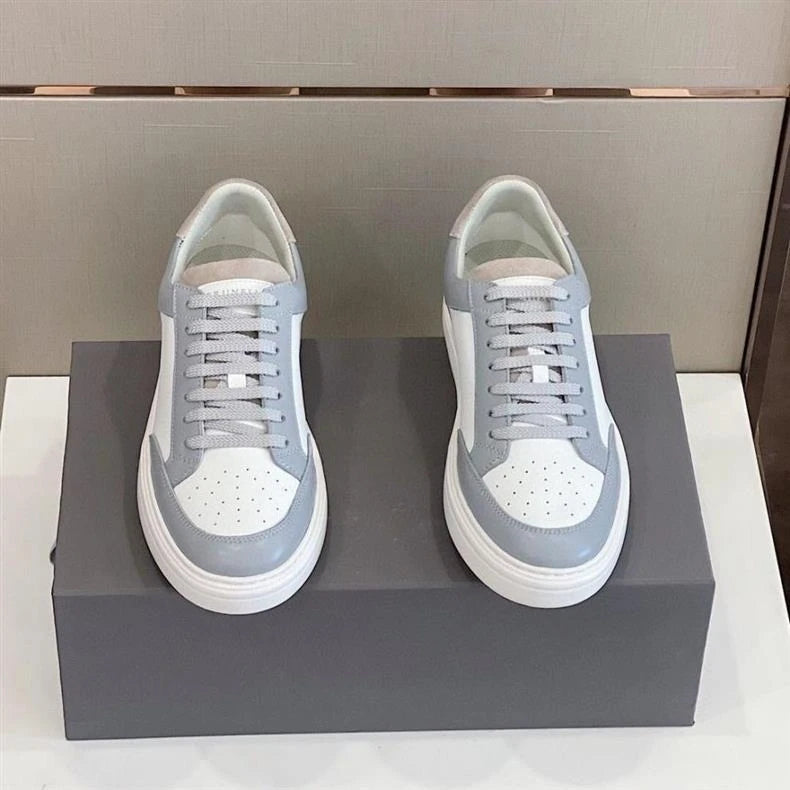 2025 New Luxury Men's Low Top Sneakers Leather Patchwork Minimalist Round Toe Casual Versatile Best Seller Footwear