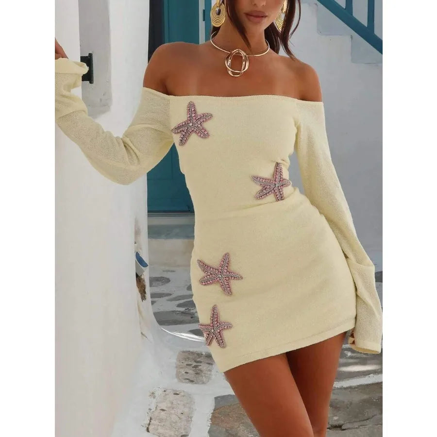 【New style】Women Sequin Starfish Mini Tank Dress Off Shoulder Sleeveless Knitted Bodydon Beach Party Dress Y2K Summer Teen Girl