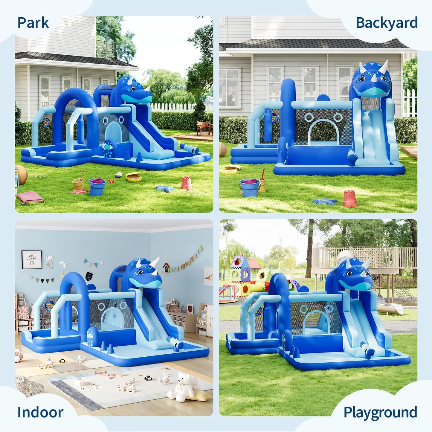 Inflatable Dinosaur Bounce House With Slide & Air Blower Oxford Cloth Jumping Castle For Kids Backyard Indoor Outdoor Family Fun