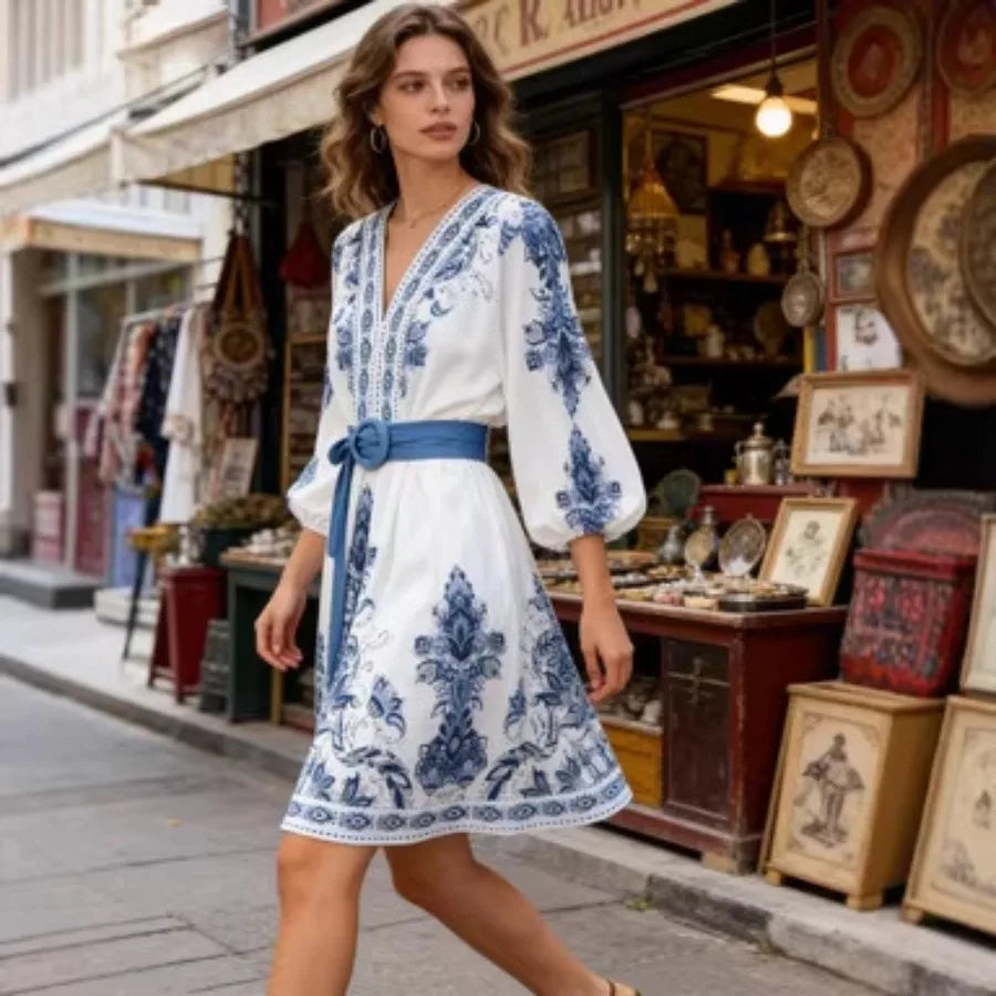 【New style】2026 women's dress high-end bohemian print holiday dress for women