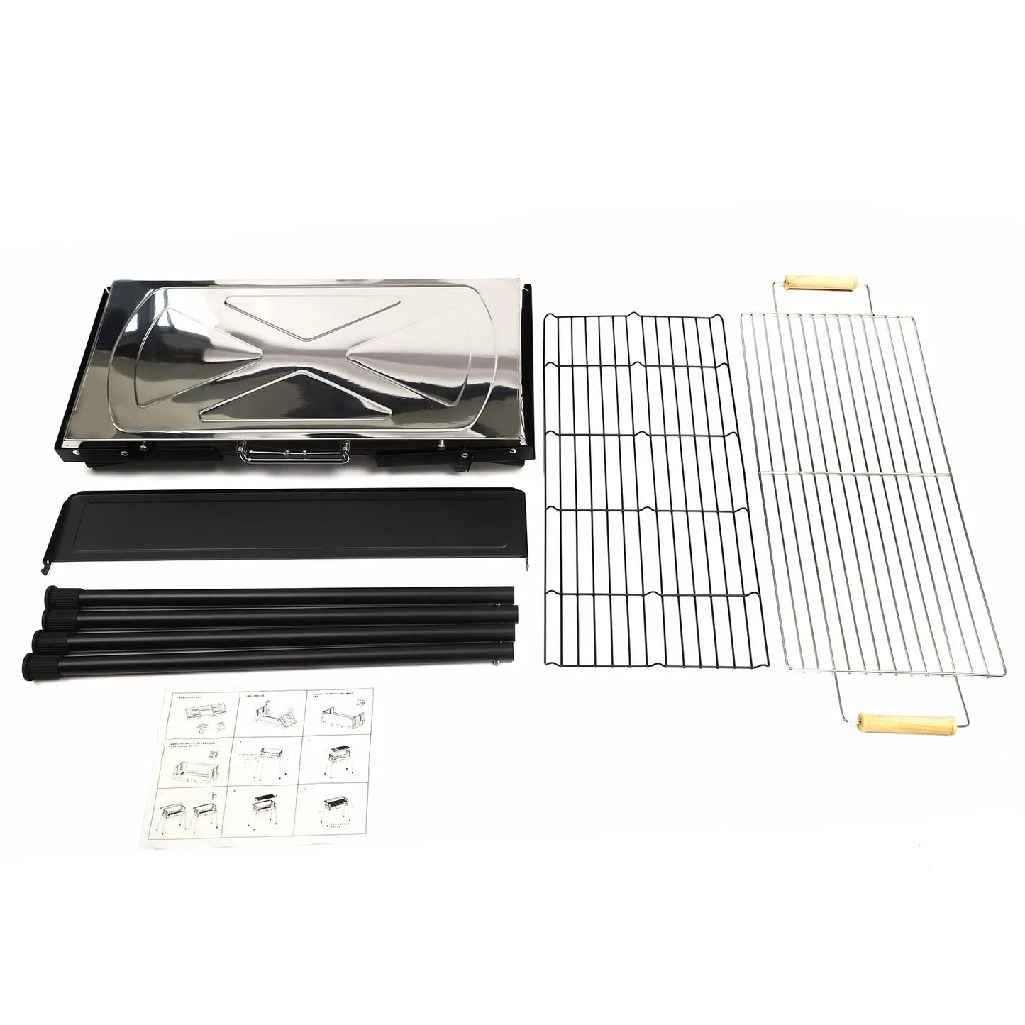 Barbecue Charcoal Grill Stainless Steel Folding Portable BBQ Tool Kits for Outdoor Cooking Camping or Any Outdoor Event