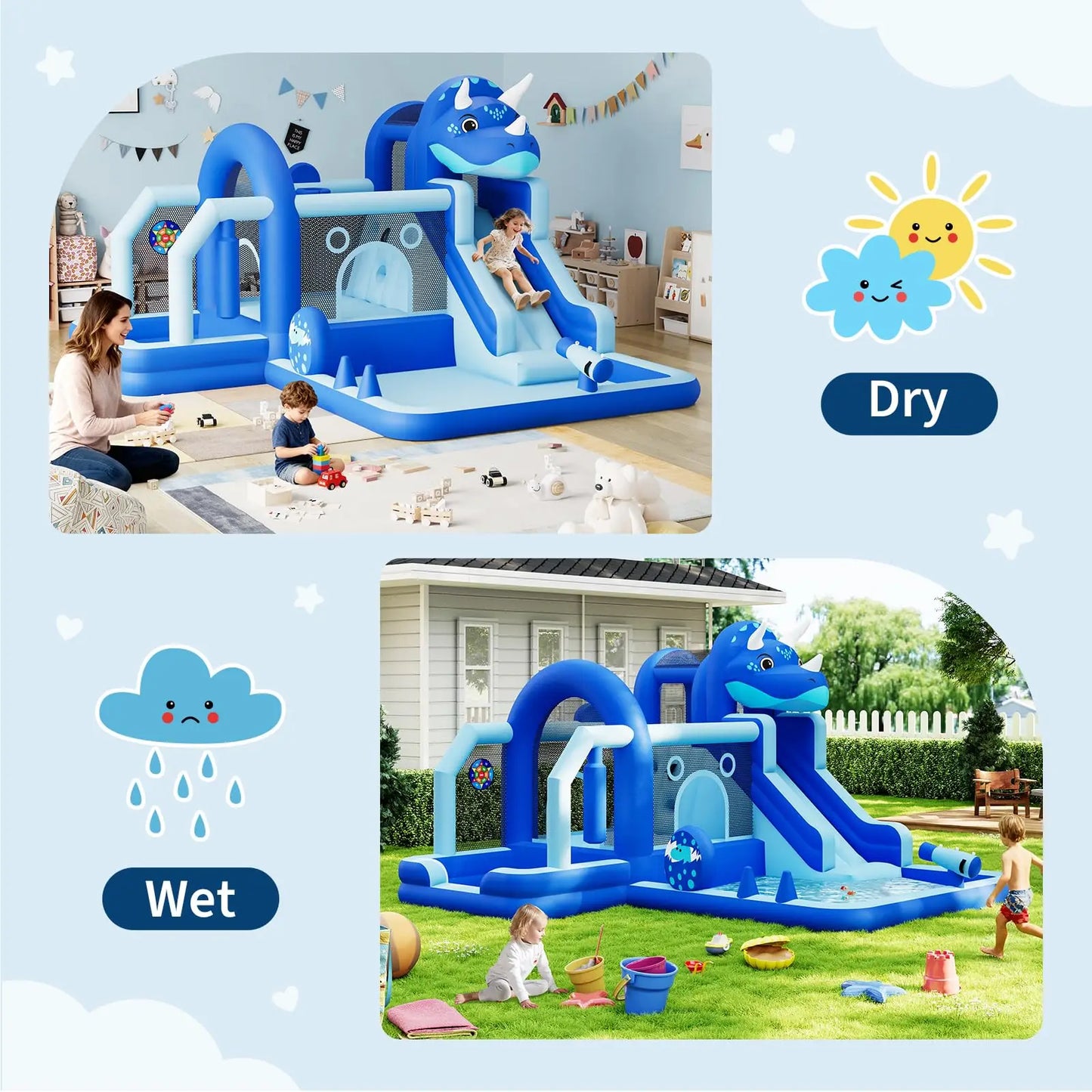 Inflatable Dinosaur Bounce House With Slide & Air Blower Oxford Cloth Jumping Castle For Kids Backyard Indoor Outdoor Family Fun
