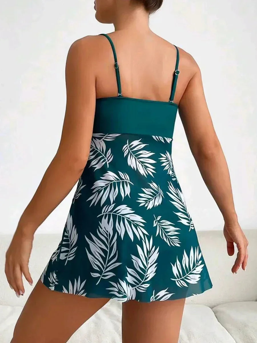 2024 Summer Short Dress Split Swimsuit Women's Sexy Fashion High Waist Swimsuit Thickened Mesh Print Swimming Beach Wear