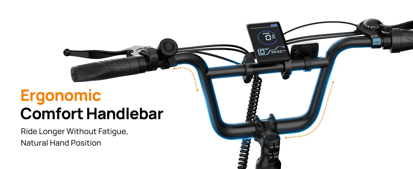 URLIFE 1000W E20 Electric Bike | 48V 13Ah Removable Battery, 20MPH, 20''X3" Fat Tire, 7-Speed E-Bike with Dual Disc Brake