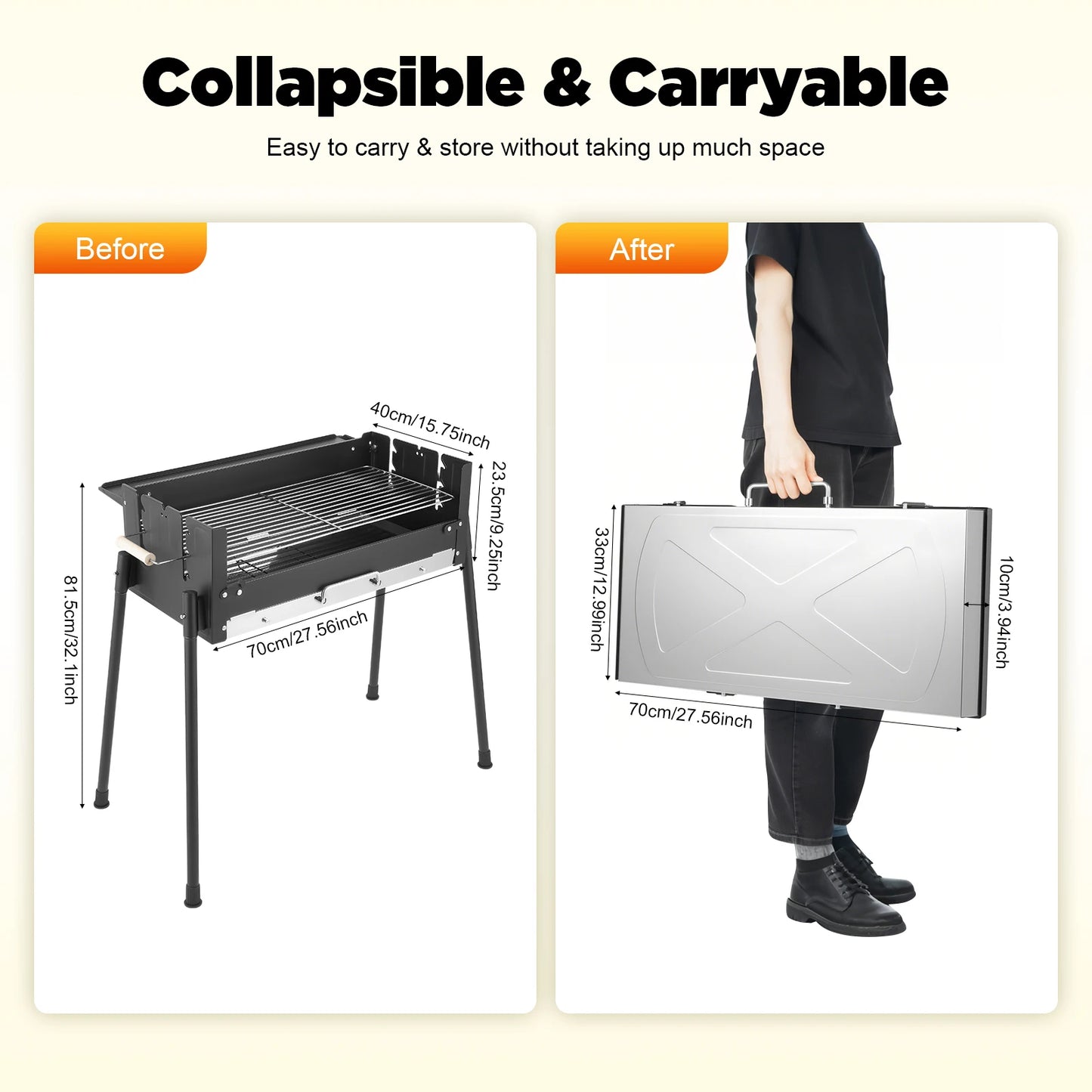 Barbecue Charcoal Grill Stainless Steel Folding Portable BBQ Tool Kits for Outdoor Cooking Camping or Any Outdoor Event