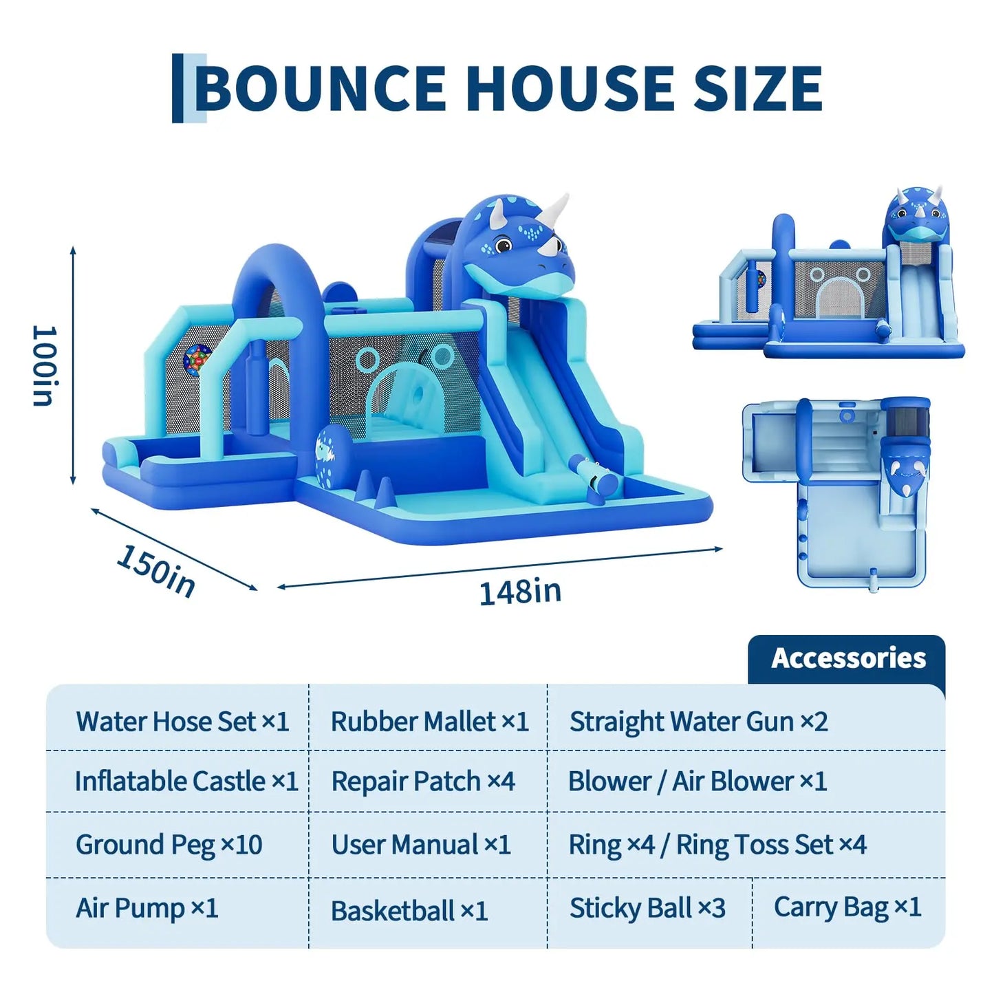 Inflatable Dinosaur Bounce House With Slide & Air Blower Oxford Cloth Jumping Castle For Kids Backyard Indoor Outdoor Family Fun