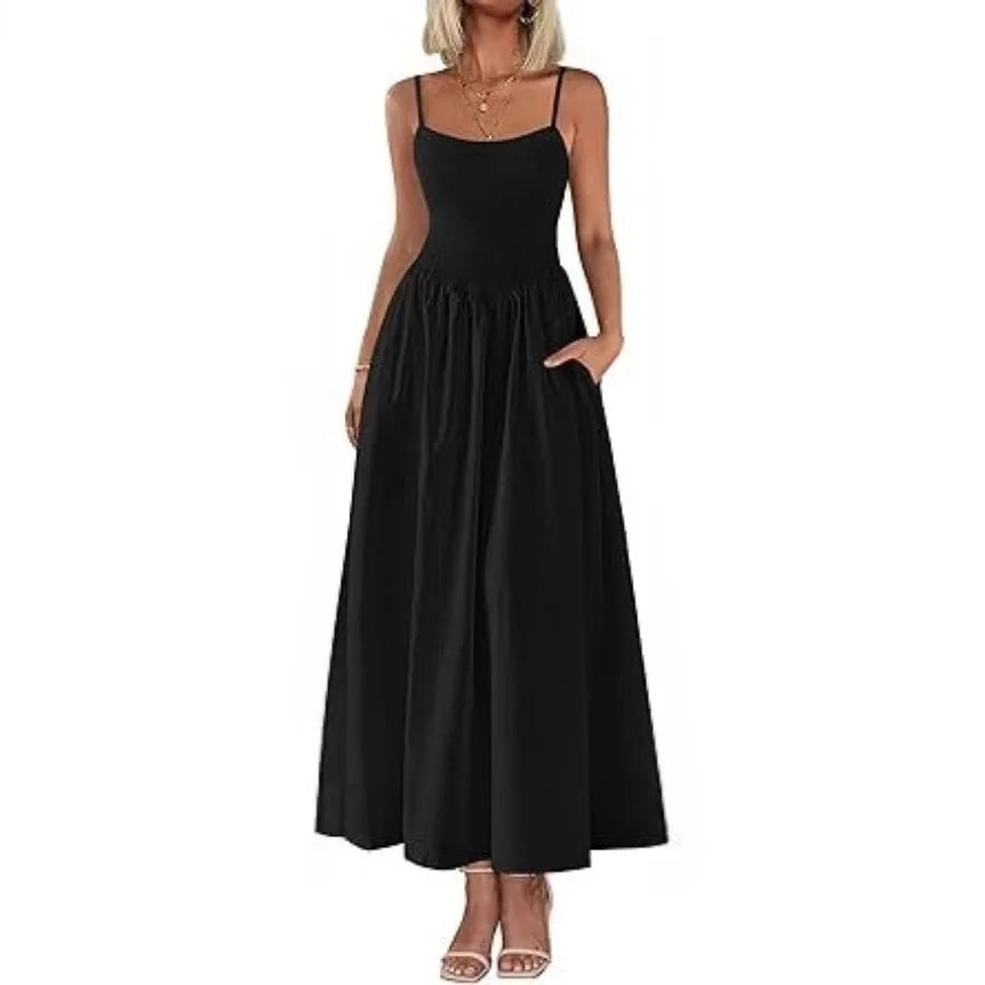 【New style】2026 women's clothing  hit fine shoulder strap pleated vest sling pocket dress