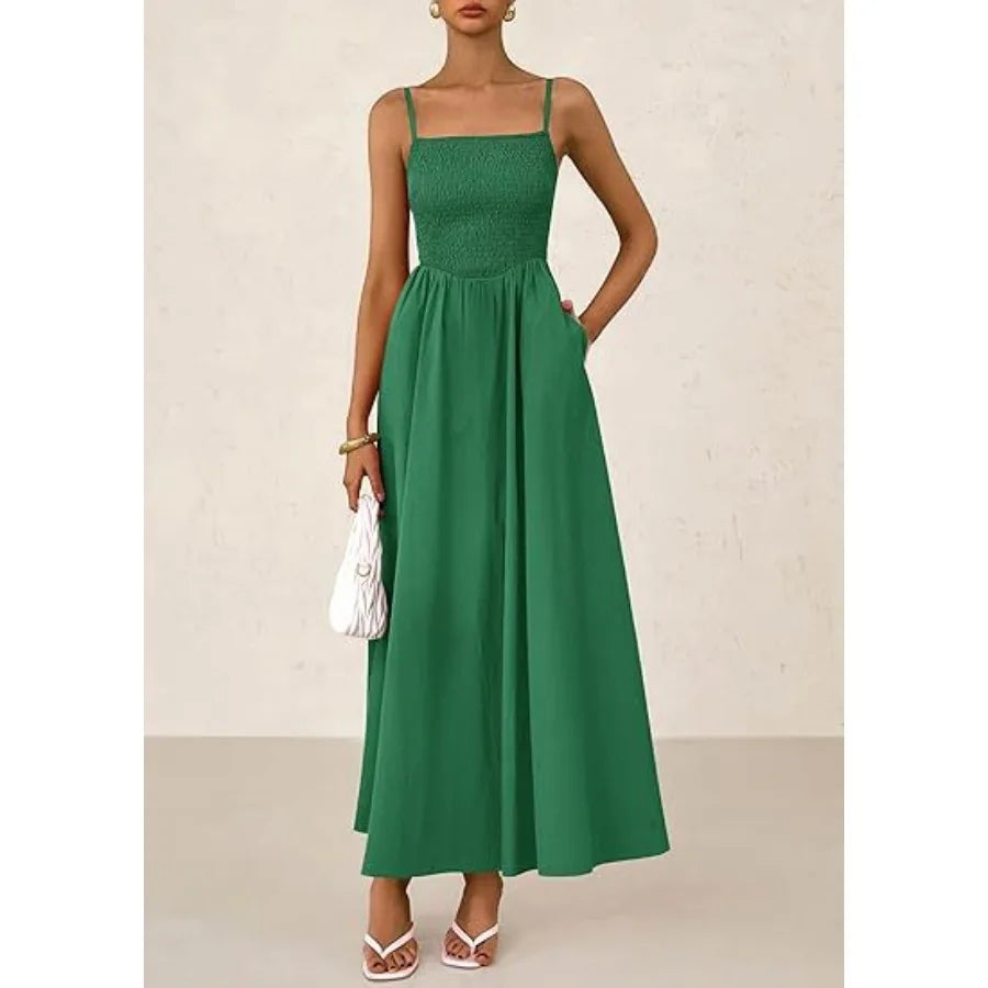 【New style】2026 women's clothing  hit fine shoulder strap pleated vest sling pocket dress