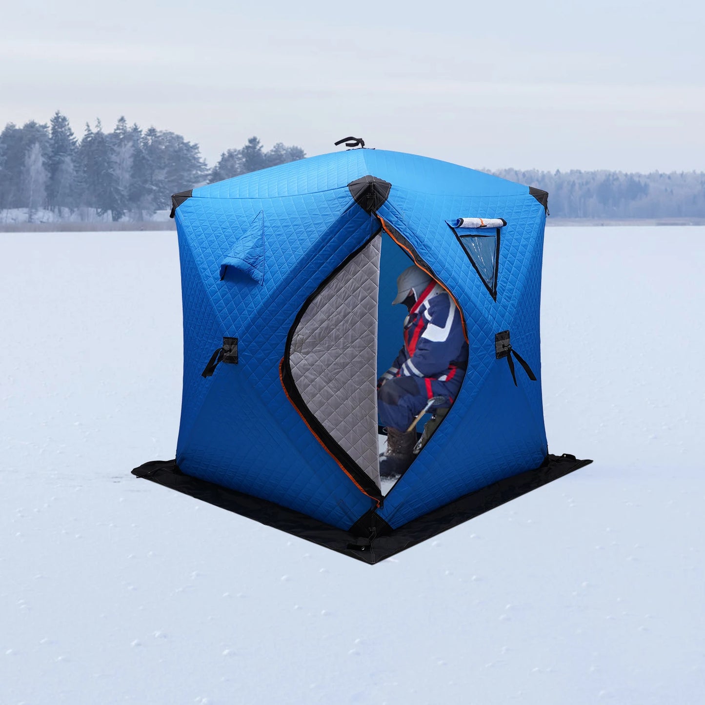 Ice Fishing Insulated Tent, 1-2 Person Shelter, Portable Thermal Tent with Built-In Storage, Warm & Windproof Camping Tent
