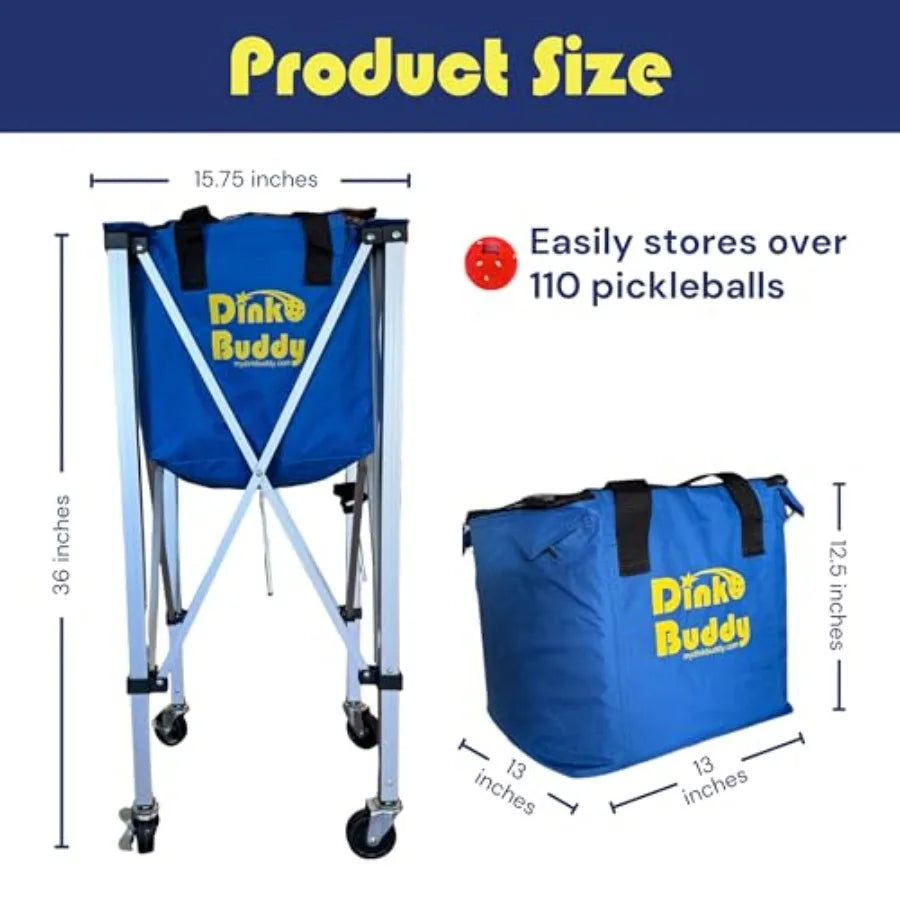 Pickleball Hopper with Wheels Portable Ball Caddy Pickleball Basket Holds 110 Balls Durable Polyester Red Lightweight Easy to T