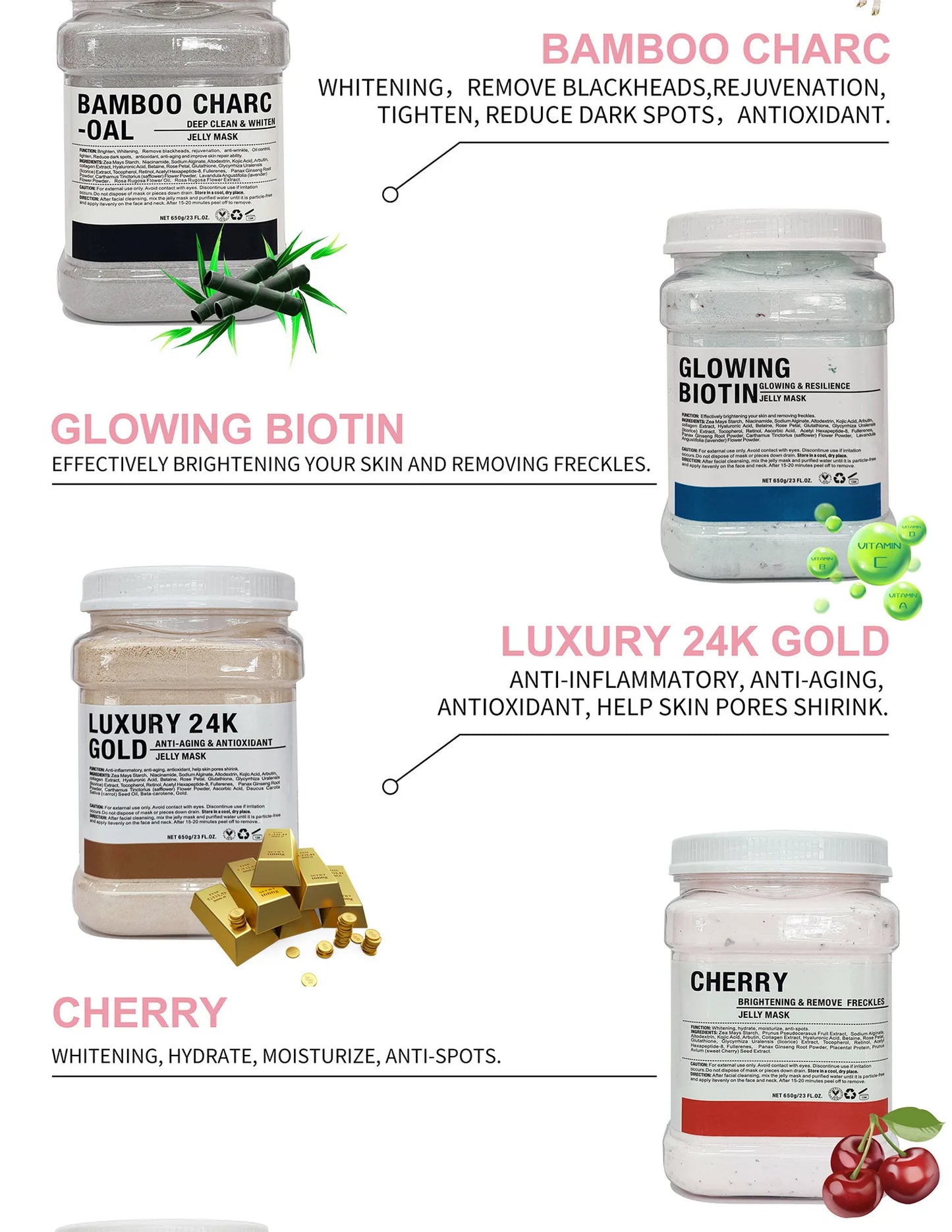 6PCS Jelly Mask Powder Wholesale 650G Professional  Masks Beauty Salon Use Facial Skin Care Products