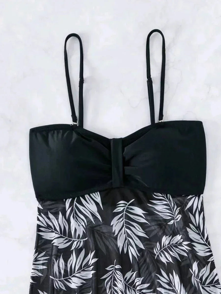 2024 Summer Short Dress Split Swimsuit Women's Sexy Fashion High Waist Swimsuit Thickened Mesh Print Swimming Beach Wear
