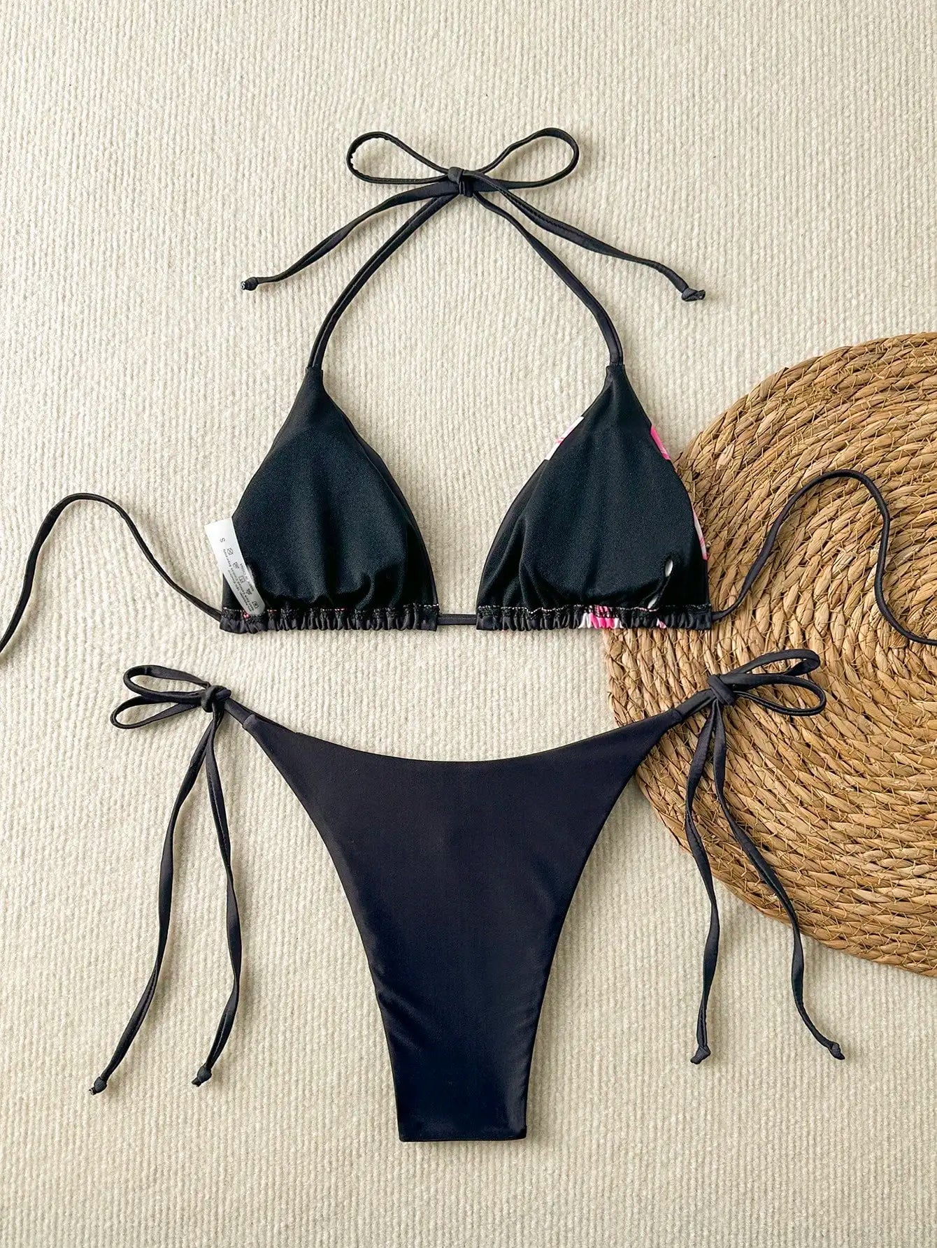 Women's Floral Print Bikini Set with Tie-Up Triangle Top & Side-Tie Bottom, Summer Beachwear