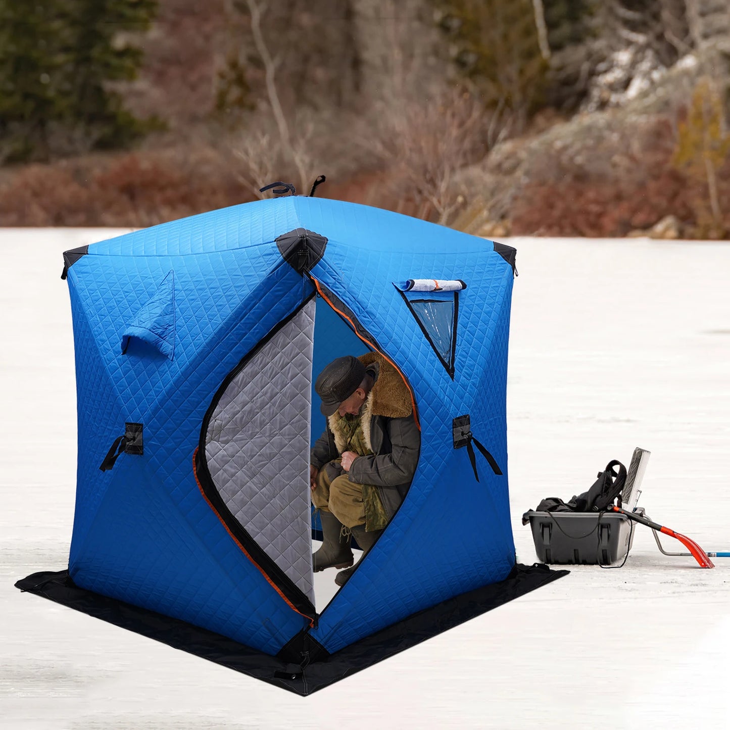 Ice Fishing Insulated Tent, 1-2 Person Shelter, Portable Thermal Tent with Built-In Storage, Warm & Windproof Camping Tent