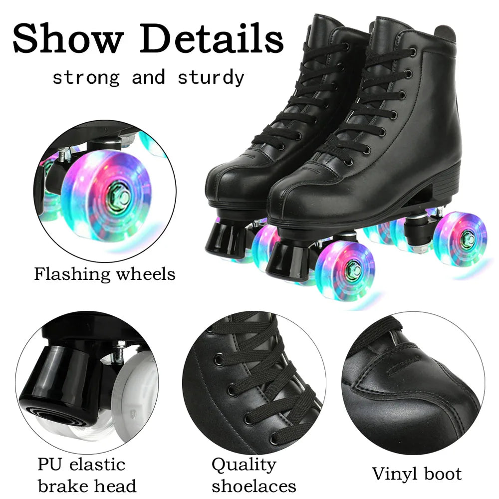 Outdoor Skating Sport Shoes PU Leather Roller Skates Skating Shoes Quad Skates Sneakers Beginner Men Women Roller Skating Shoes
