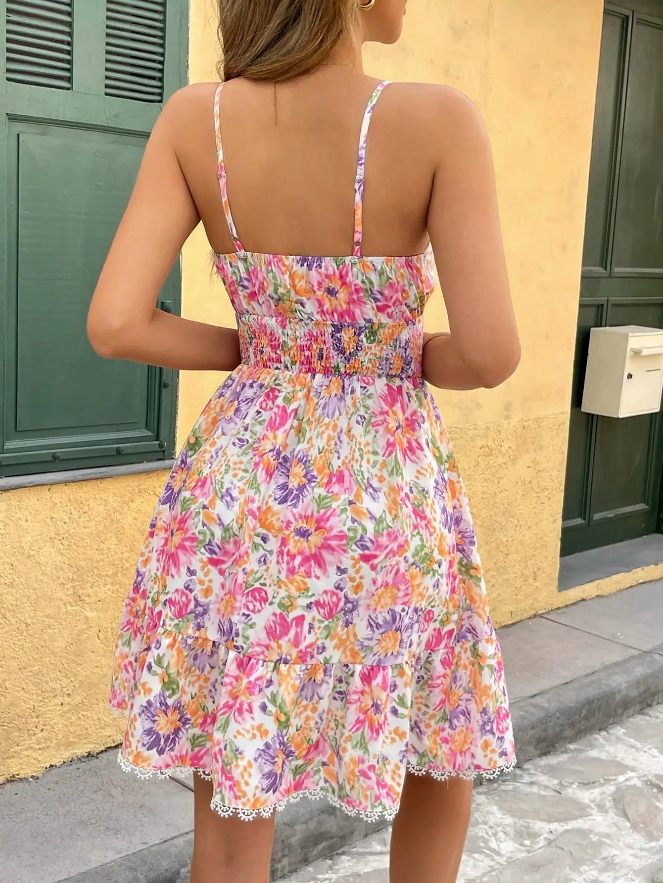 Casual Ditsy Floral Spaghetti Strap Mini Dress For Summer Vacation Beach Boho